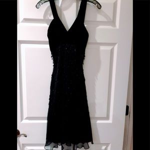 Black beaded 100% silk & velvet cocktail dress,knee length. Size 8, never worn.